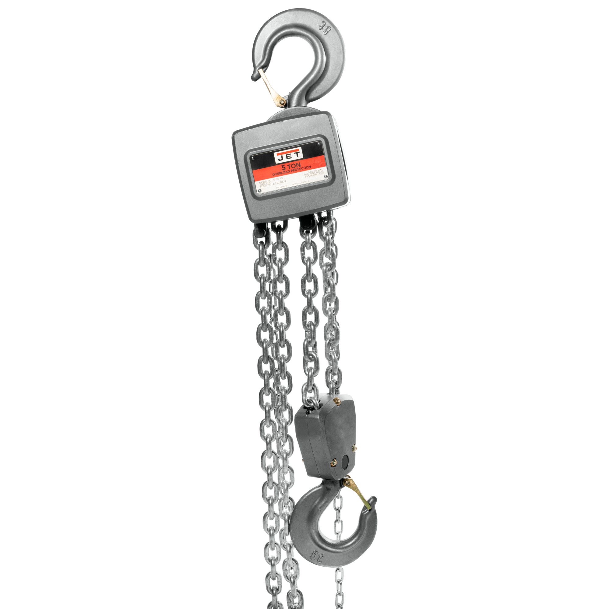Jet, AL-100 Aluminum Manual Chain Hoist, Capacity 1000 lb, Lift Height 50 ft, Model# AL100-500-50